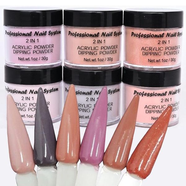 Nail Glitter 30g/Bottle Nude Nails Art Crystal Powder Carving Polimero/Acrilico Immersione 2 In1 Professionale 1OZ Manicure Salon Dip Dust # 6Colors