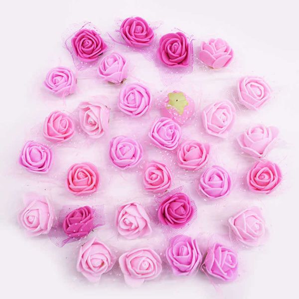 Ghirlande di fiori decorativi 50 pezzi Mini rose in schiuma da 2 cm con teste di fiori artificiali multicolori in tulle per la decorazione domestica di nozze Accessori ghirlande fai da te