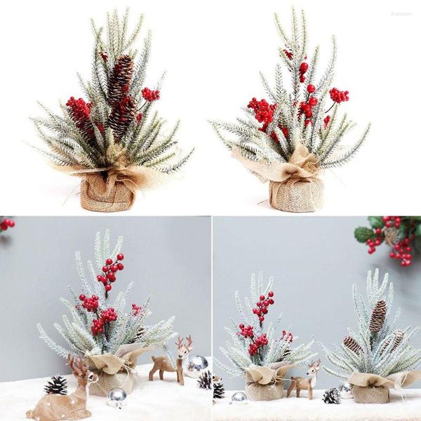 Fiori decorativi Craft Party Forniture per la casa Festival Festival artificiale albero di Natale pino cono bianco neve che affolla le bacche rosse