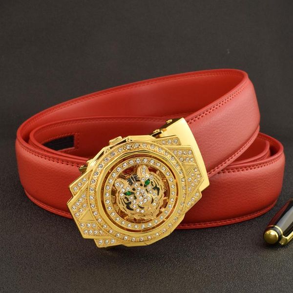 Gürtel hochwertige Smaragd rotierende runde Schnalle Tigergürtel Lederdesigner Red Herren Mode CEENTURE Hommebelts Gürtelbelbelts