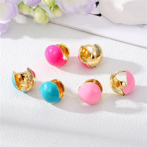 Orecchini a cerchio 1 paio carino smalto colorato palla rotonda per le donne fascino semplice colore oro geometrico piccolo orecchio gioielli AE04
