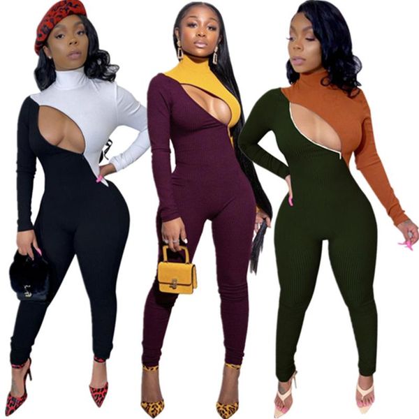 Rompers de macacões femininos 2023 Explosão de inverno Europa e os Estados Unidos Sexy Fashion Color Plug Nude Thread Pit