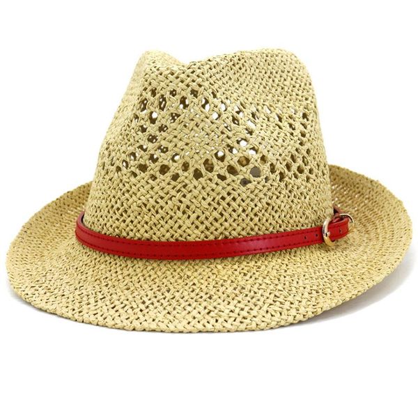 Cappelli a tesa larga Primavera Estate Cappello da sole Uomo Donna Berretto da spiaggia corto Uomo Donna Paglia Jazz Fedora Cintura in pelle Trilby