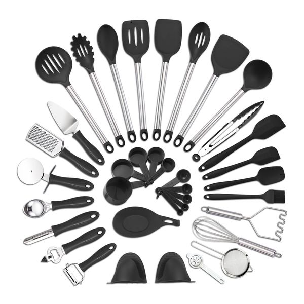 Parti di pentole Set di utensili da cucina Utensili da cucina da 37 pezzi Utensili da cucina in silicone e acciaio inossidabile Spatola antiaderente in nylon Regalo cocina 230217