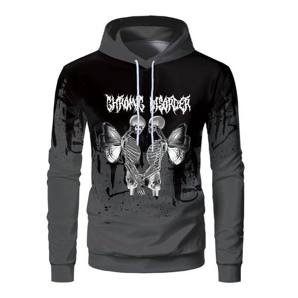 Herren Hoodies Sweatshirts Spot Winged Skull Print Hoodie Europäische und amerikanische Street Tide Hip-Hop Pullover Gothic Loose TopHerren