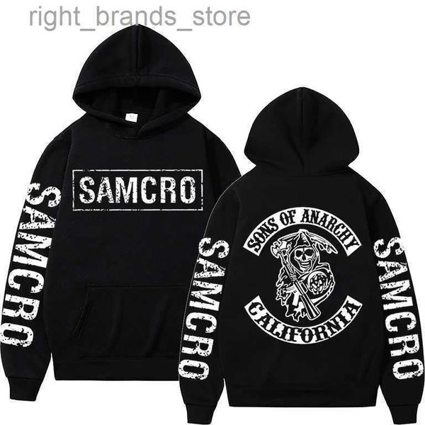 Felpe con cappuccio da uomo Felpe Sons of Anarchy SAMCRO Felpa con cappuccio stampata fronte-retro Streetwear Primavera Autunno Uomo Donna Moda Rock Punk Felpa con cappuccio 0220V23