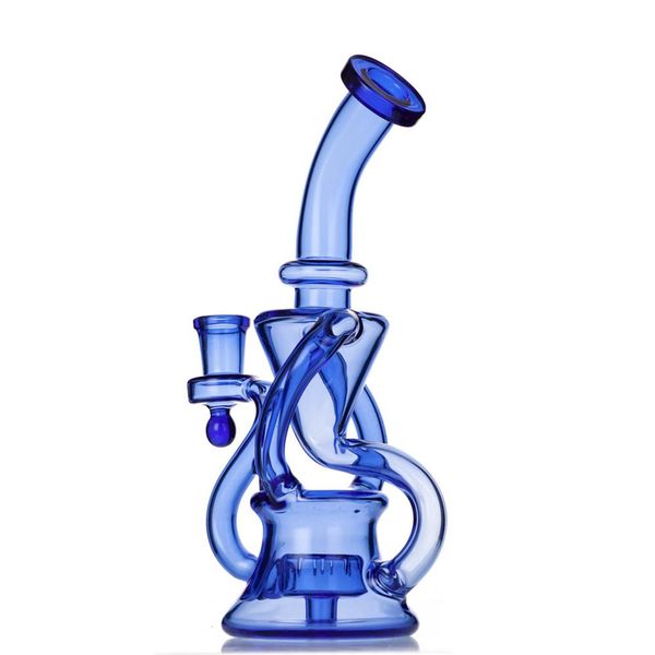 Cachimbos de água Shisha Reciclador Bongs de vidro Bang Rig Cachimbos de água cor azul 9 polegadas 14 mm Junta com banger de quartzo ou tigela de ervas