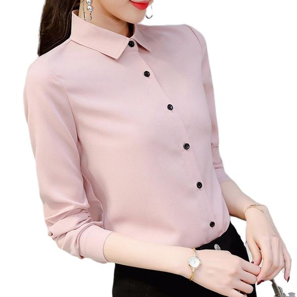 Bloups feminina camisas de moda Tops Mulheres com mangas compridas Turn Down Down Collar Casual e Office Lady Work Camisa formal