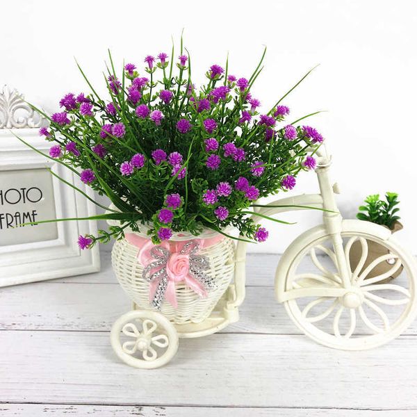 Flores decorativas grinaldas bicicleta design cesta rattan triciclo bicicleta flor cesta vaso de armazenamento jardim festa de casamento decoração quarto flores artificiais t230217