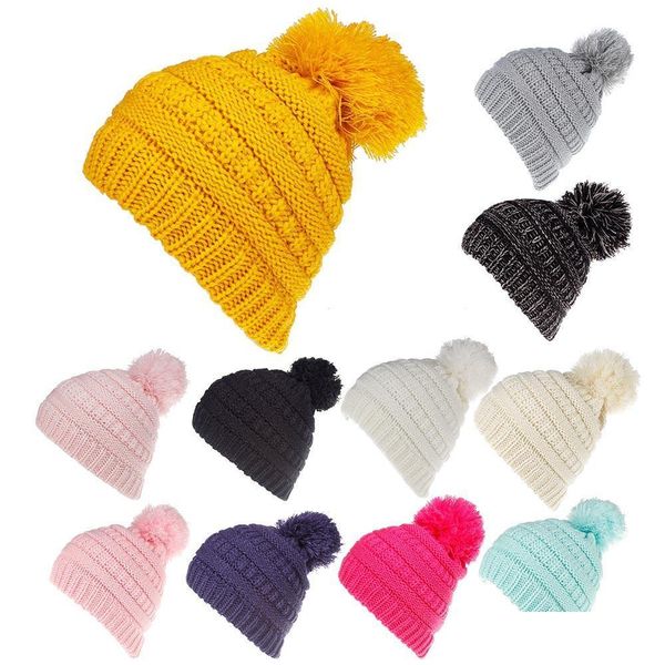 Caps Hüte Kinder Gestrickte Winter Warme Kinder Wolle Ball Mützen Fashional Baby Pom Hut Junge Und Mädchen Großhandel Drop Lieferung materni DHP6J