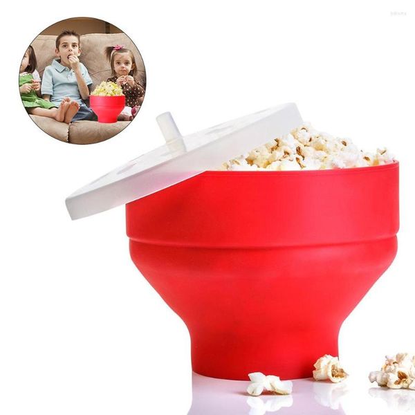 Ciotole Ciotola per popcorn in silicone con coperchio Home Watch TV Snack Forno a microonde portatile Contenitore di grande capacità Accessori da cucina