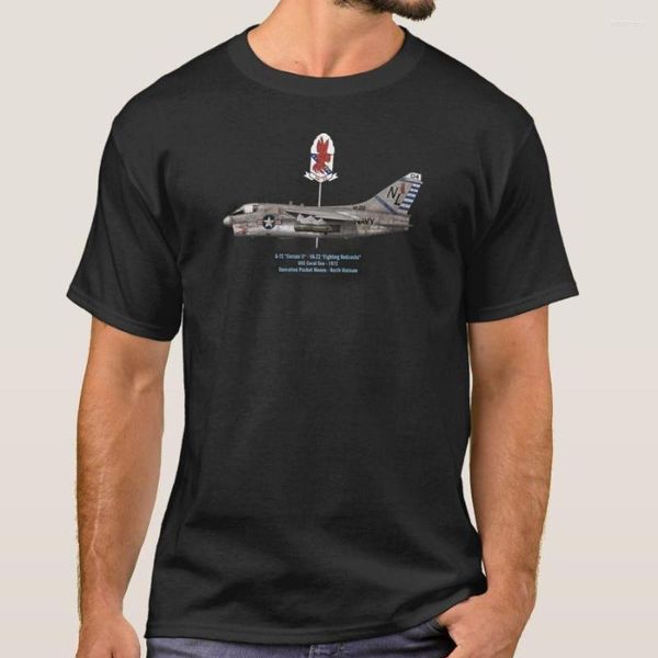 Magliette da uomo A-7E Corsair II Attack Fighter VA-22 Camicia Squadron 'Fighting Redcocks'. T-shirt in cotone con scollo a O, top casual da uomo