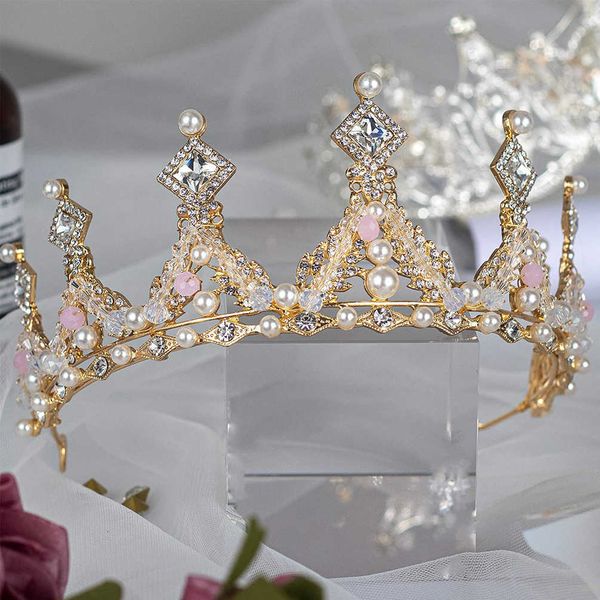 Tiaras Modell Catwalk Strass Tiara Geburtstag Hochzeit Prinzessin Krone Perle Stirnband Tiaras für Mädchen Bling Z0220