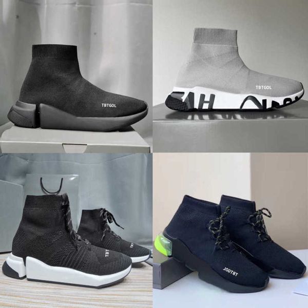 2023 Men Designer Tênis Feminino Meia Técnica 3D Knit Meia-like Trainers Designer Shoes Fashion White Black Graffiti Sole Casual Shoes With Box NO017