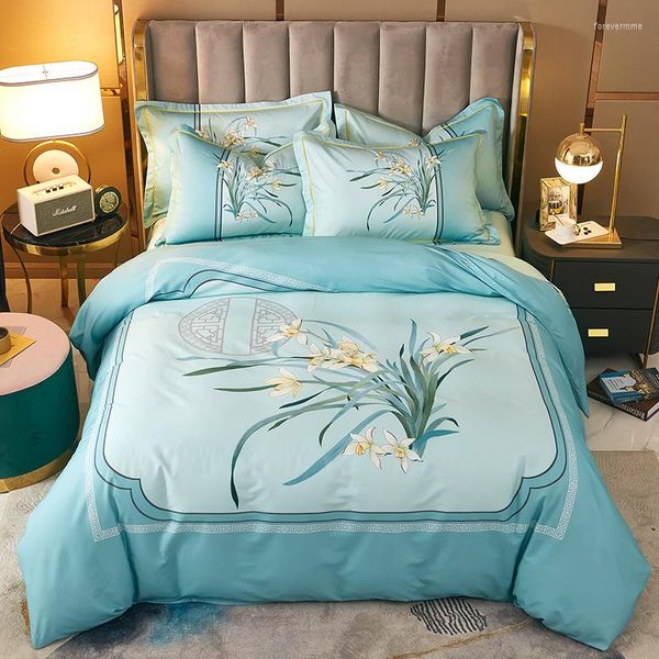 Bettwäsche-Sets im chinesischen Stil, Baumwolle, 4-teilig, Bettbezug, Bettlaken mit Kissenbezug, Set, Bettdecke, Full-King-Size-Bett