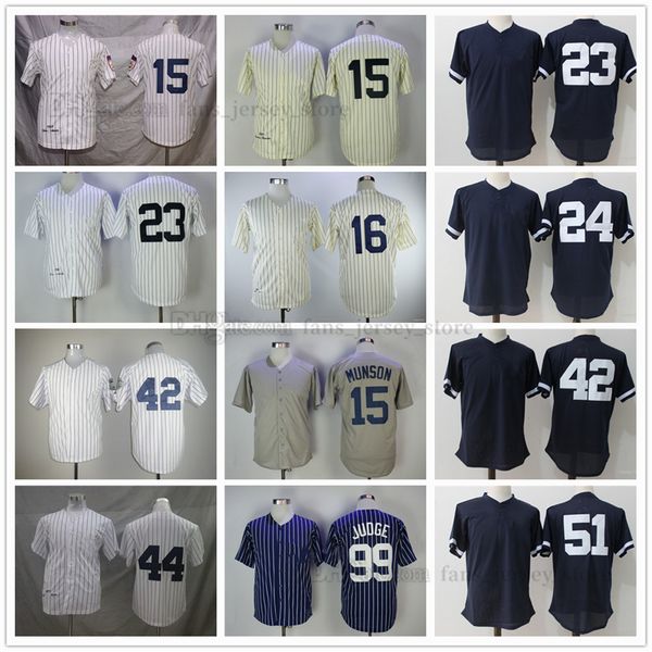 Camisas de beisebol do filme 15 Thurman Munson 16 Biege 23 Don Mattingly 24 Gary Sanchez 42 Mariano Rivera 44 Jackson 51 Williams 99 Juiz 7 Mantle