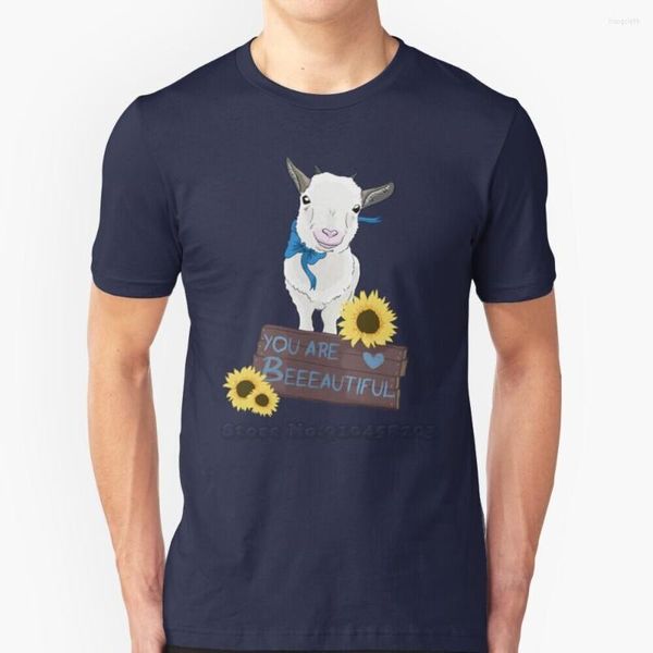 Herren-T-Shirts, unterstützendes Ziegen-Shirt, Sommer, modisch, lässig, Baumwolle, Rundhalsausschnitt, niedliche Blume, Sonnenblumen, Schleife, Blau