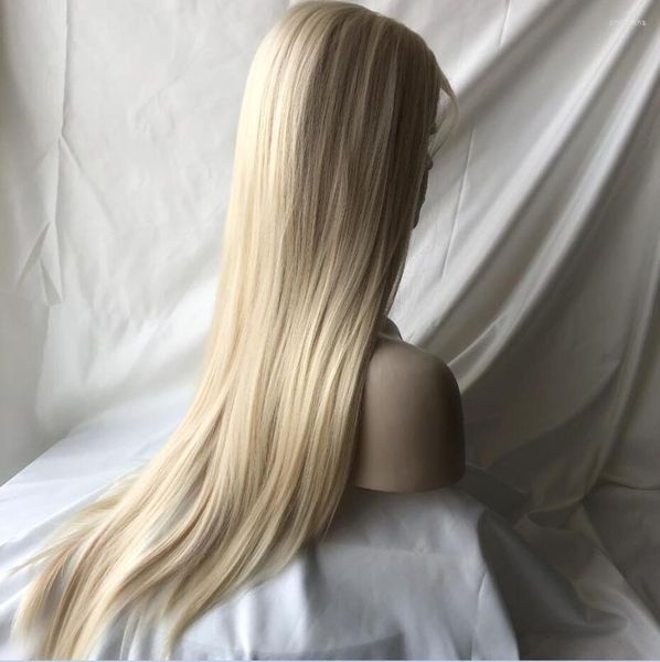 Loira 13x4 Lace Front Wig Ash White Remy Brasileiro Humano Human Wigs reto Longo densidade máxima de espessura para mulheres