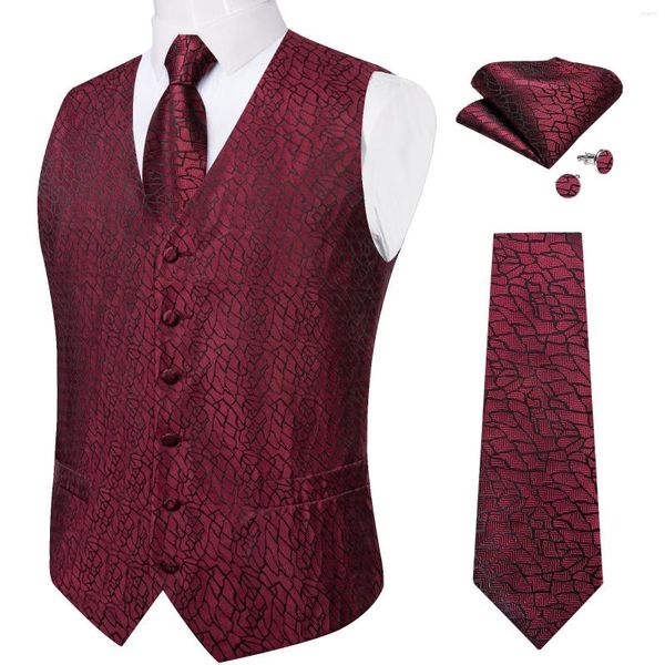 Coletes masculinos de colete de negócios de luxo vermelho de luxo para homem smoking acessório moda moda seda masculina coletcoat bolso square puxlinks gilet