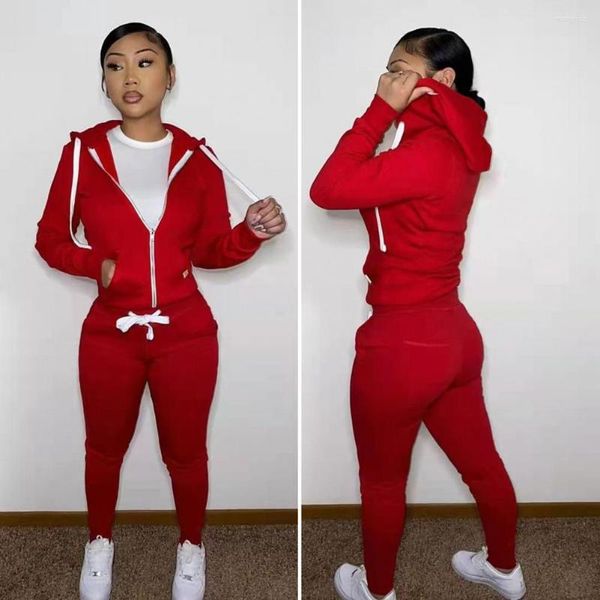 Damen Zweiteilige Hosen Mode Frauen Trainingsanzug Verdicktes Sweatshirt Set Elastische Taille Warme Herbst Winter Hoodie Mantel Jogginganzug