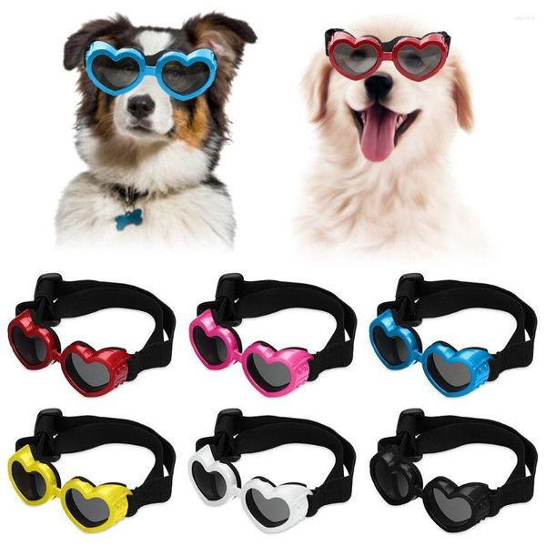 Abbigliamento per cani 1PC Occhiali da sole piccoli Cuore Colorato Antivento Antiappannamento Protezione UV Occhiali con cinturino regolabile impermeabile Articoli per animali domestici