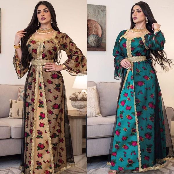 Ethnische Kleidung Ramadan Eid Arabisch Dubai Islamisches Muslimisches Hochzeitskleid Mode Frauen Patchwork Stickerei Türkei Kaftan Maxi