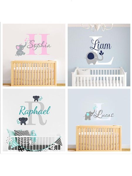 Decorazioni da parete Personalizzate Personalizzate Nome Decalcomanie Decalcomanie Baby Bedroom Elefante Vinile Deorl Kid Ragazzi Ragazze Camera Nursery Decorazione XY001 230220