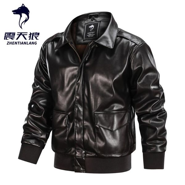 FURA MEN FAUX 2023 Brand A2 US Pilot Air Foe Exército Jaqueta de couro PU de alta qualidade para homens Motocicleta Inverno Militar Bomber Flight Jacke