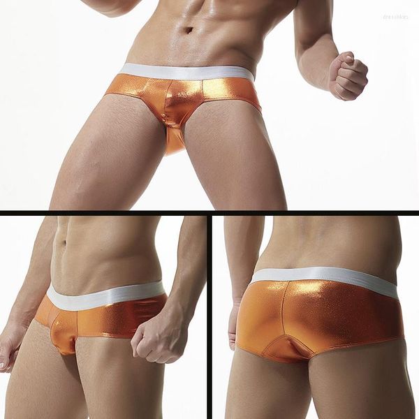 Underpants Men Underwear Shiny Low Rise Sexy Cash Sulge mutandine U-Convex imitazione Funce in pelle Brief Nightclub Show Men's