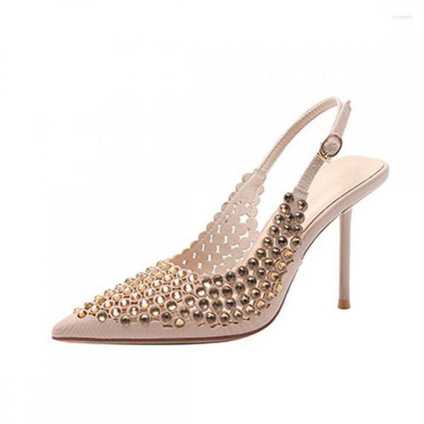 Sandálias Rhinestone 9cm de altura mulheres 2023 Summer STILETTO SATETO GRADIADOR