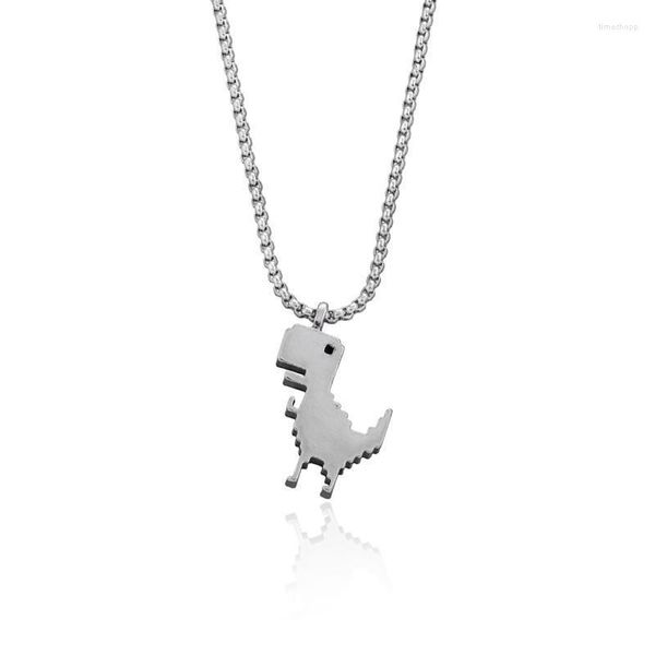 Pendentif Colliers Pixel Jeux Dinosaure Collier Mignon Adorkable Dessin Animé Conception De Bijoux Argenté Accessoires Pour Les Jeunes PullPendant