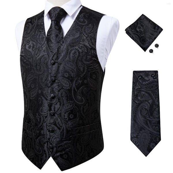 Coletes de seda de seda de seda masculino Men smoking blazers preto paisley cistascoat pescoço gravata cenário de vestido de vestido de noiva