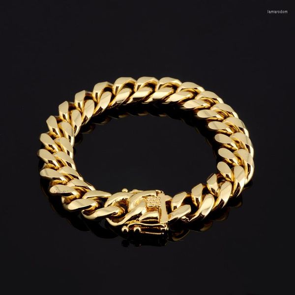 Strand Charming Men's Yellow Gold 316 Aço inoxidável Hip Hop Pulseira de Link Cuban Cuban Link