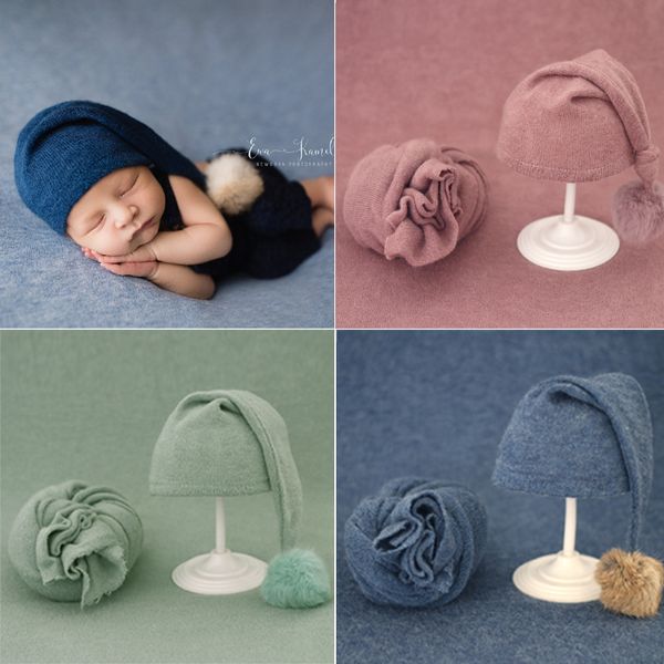 Caps Chapéus 2pcs Wrap Hat Sets Bornn Pographs Props meninos meninas Swaddle Blanket Infant Baby Picture Shoot Acessórios 230220