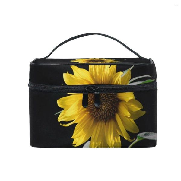 Kosmetiktaschen, Reise-Make-up, mit Reißverschluss, Sonnenblumen-In-the-Dark-Tasche, Kulturbeutel, Zughüllen, Aufbewahrung, tragbar, für Frauen und Mädchen