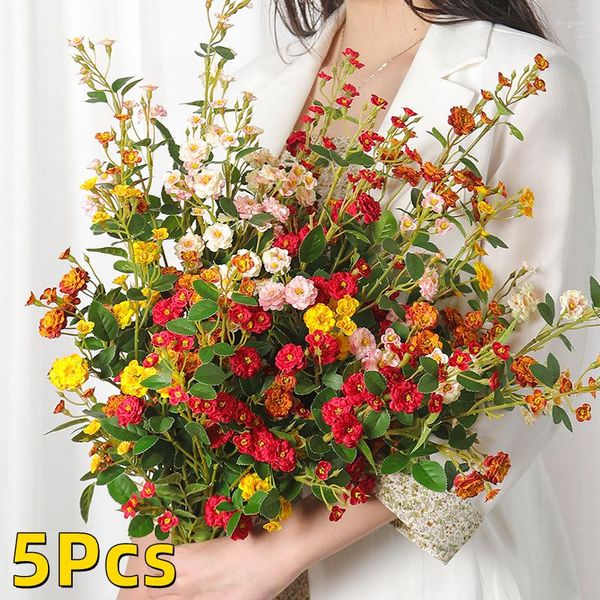 Dekorative Blumen, 5 Stück, Rosenblüten, hochwertige künstliche Tischdekoration, Hochzeit, Brautstrauß, künstliche Pflanzen, Seidendekorationen, festlich