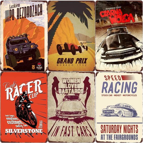 Speed ​​Racing Racing Vintage Metal Tin Sign Garage Bar Cafe Home Wall Decor Cafe Art Poster Motocicleta Pintura Plauqe 20x30cm woo