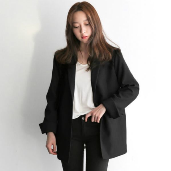 Ternos femininos blazers mulheres terno preto blazer jaqueta de escritório senhoras sob medida oversized moda botões duplos longo casaco solto formal casual outono 230220