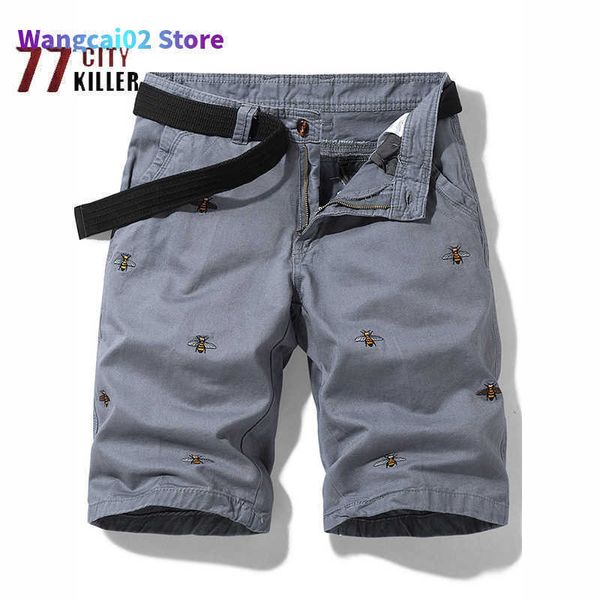 Herren-Shorts, Herren-Shorts, Sommer-Stickerei, kleine Biene, Baumwolle, Fünf-Punkt-Hose, Mode, Freizeit, Sport, Cargo, Übergröße, Ropa Hombre 022023H