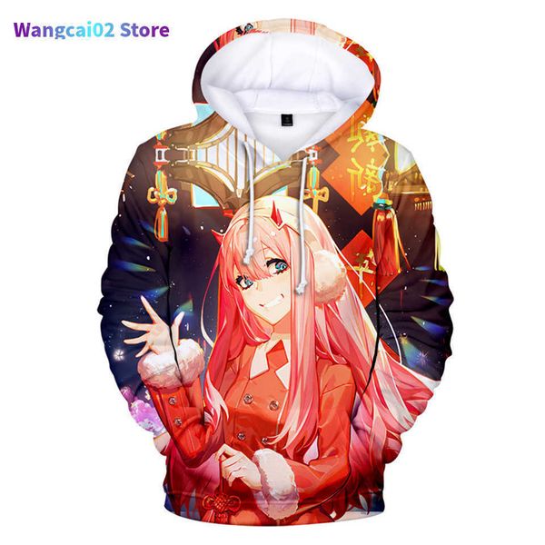 Moletons masculinos moletons a queridinha mais popular em Franxx 3D Capuz Anime Fashionable Zero Two moletom moletom de moletom de menina de menina bonita