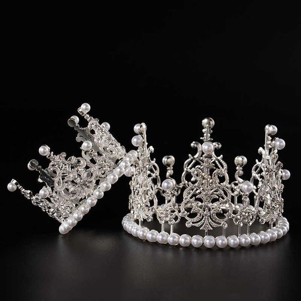 Diademi Mini corona di perle Elegante oro argento Colore di piccole dimensioni Perla Tiara Principessa Topper Corona per capelli Accessori per capelli da sposa Gioielli Z0220