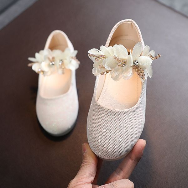 First Walkers Kinder Leder Mädchen Schuhe Glänzende Blumen Prinzessin Für Hochzeit Kinder Wohnungen Frühling Sommer Kleid 230217