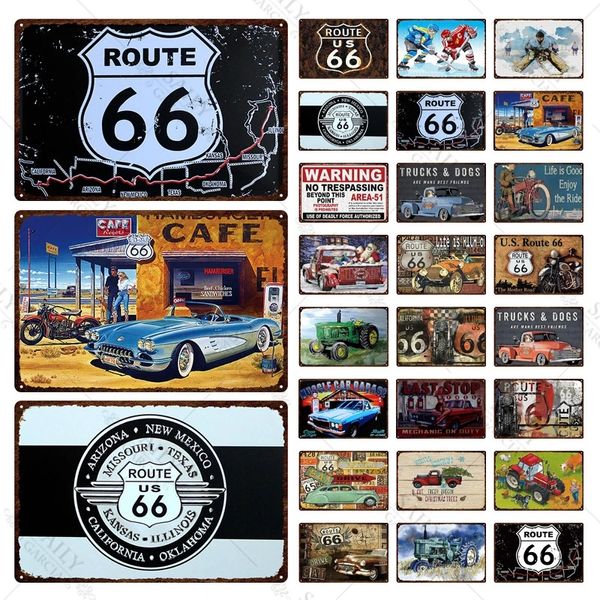 Rota 66 Metal Tin Sign American Route 66 Bar Restaurant Garage Home Indoor Outdoor Metal Metal Wall Art Placas 20x30cm woo