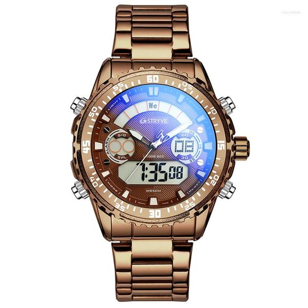 Нарученные часы Styrve Brand S8020 Sports Watch 50 м В водонепроницаемых нержавеющей стали Luxury Japan 2035 Движение Quartz Digital Watches Montre Homme