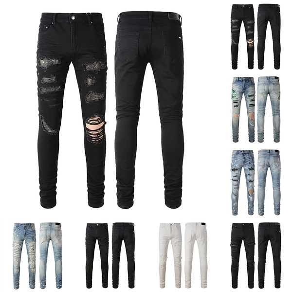 Masculino jeans feminino jeans angustiados motociclista slim fit motocoticers cargo jeans para homens mulheres mans preto calças pretas