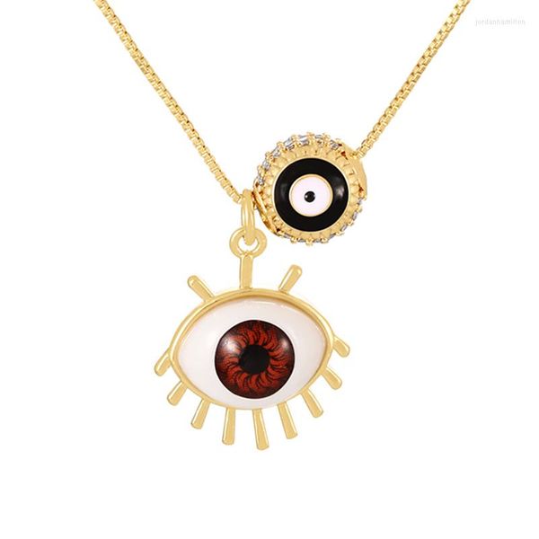 Anhänger Halsketten Lucky Eye Halskette Mode Blau Bronze Zirkon Tropfen Öl Bunte Schmuck Für Frauen Erwachsene Casual Stil Männer