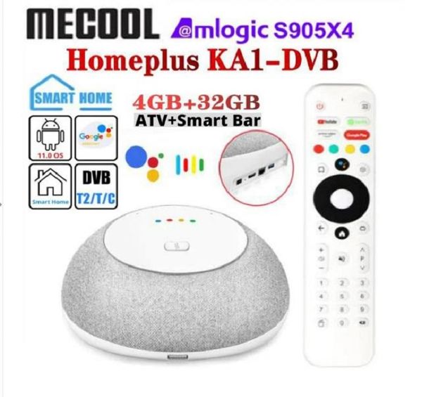 MECOOL KA1 HomePlus Google Voice Android 11.0 Caixa de TV Dual WiFi Bt Smart Spely 2 em 1 caixa multifuncional amlogic S905X4 Suporte AV1 OTT DVB