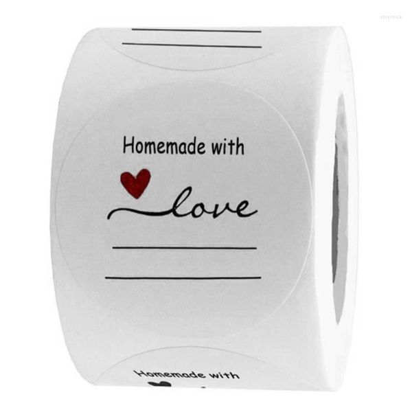 Geschenkpapier „Homemade With Love“-Aufkleber, Linien zum Beschriften, runde Etiketten, Aufkleber, handgefertigt, 500 Etiketten pro Rolle