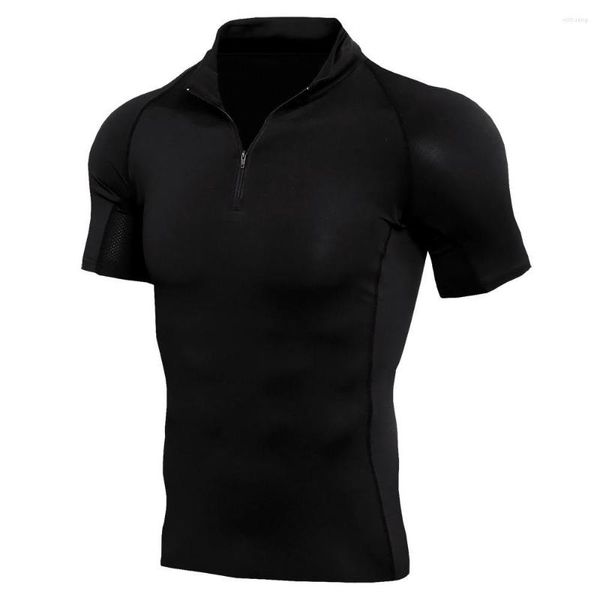 Erkek Tişörtleri Kısa Kollu Spor Giyim Erkekler Kişisel Eğitmen Tulumları Stand-up Yaka Zipper Fitness Giysileri T-Shirt Sports