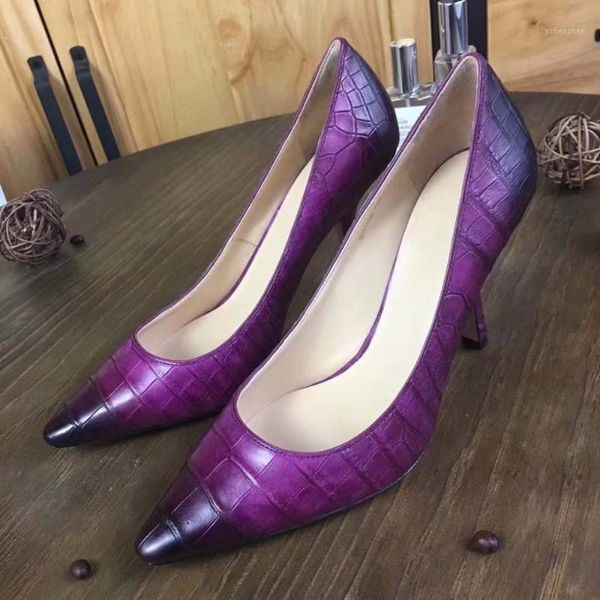 Vestido sapatos 2023 moda genuína real crocodilo barriga pele lady lapso alto sapato para mulheres amarelo roxo preto1